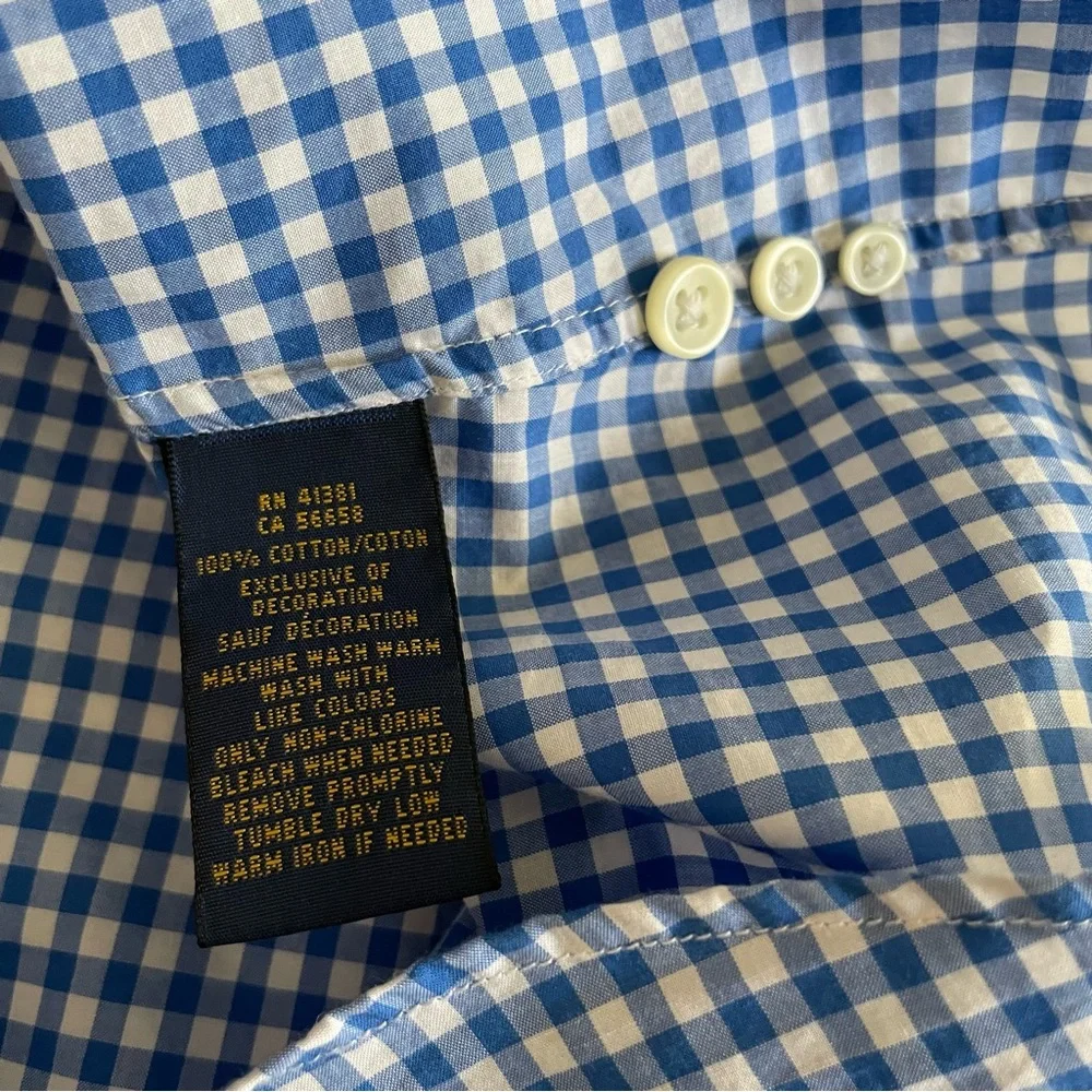 Ralph Lauren - Women’s Custom Fit size 12- Blue Gingham Button Up - Picture 8 of 10